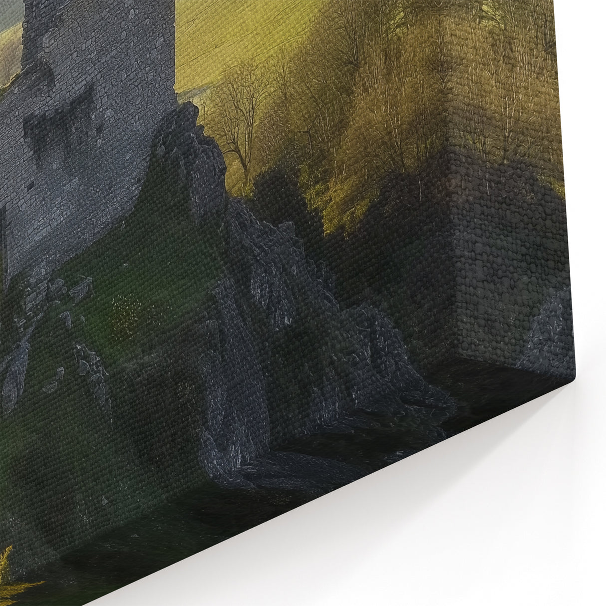 Ruined Castle Prints - Scenic Fortress on Green Hills at Sunrise