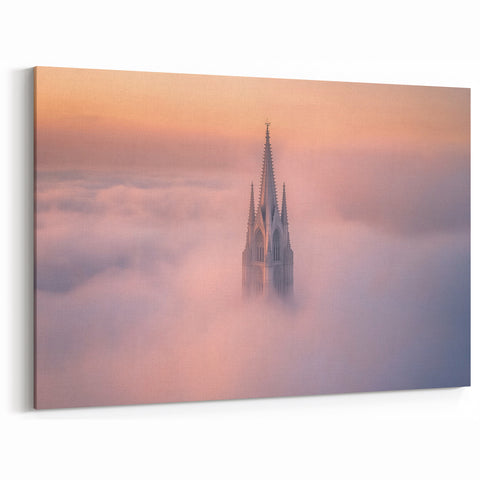 Mystical Castle Spire - Gothic Tower Rising Through Morning Mist
