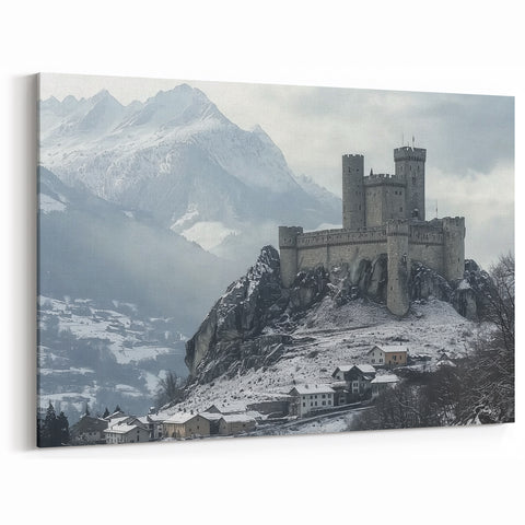 Snow Capped Castle - Majestic Fortress in Alpine Winter Landscape