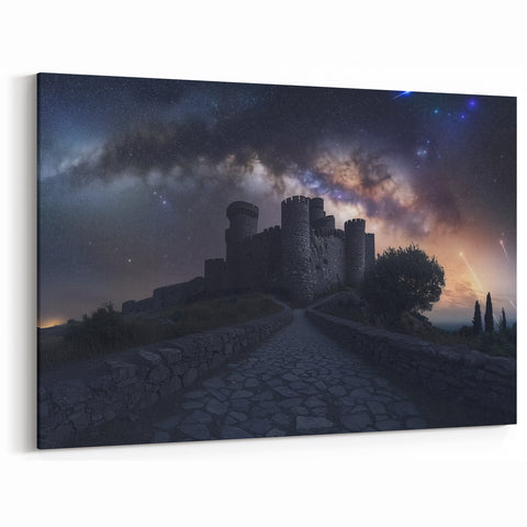 Starlit Castle - Mystical Fortress Under the Milky Way Night Sky