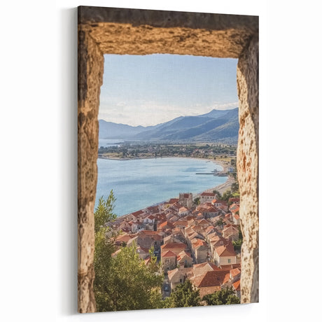 Seaside Village View Through Ancient Castle Window - Scenic Wall Art