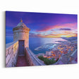 Sunset Over the Harbor - Vibrant Coastal Castle Wall Art