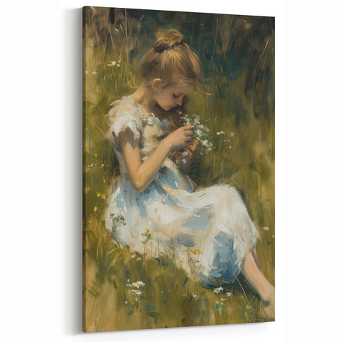 Abstract Human Figures - Pastoral Scene in Light Green and White