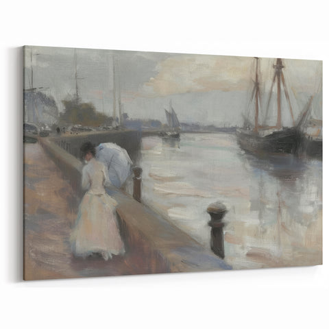 Figurative Abstract Canvas - Serene Walk by the Waterfront