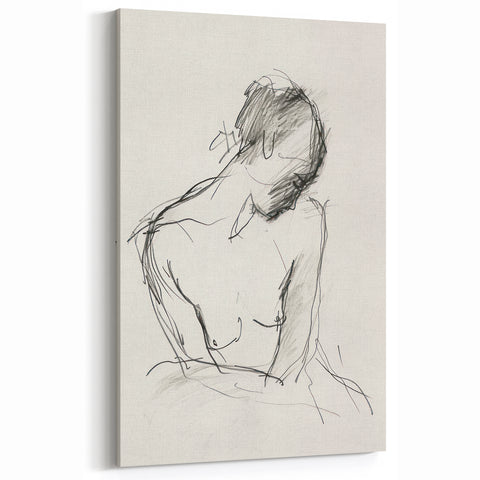 Figurative Abstract Canvas Art - Minimalist Sketch of Human Form