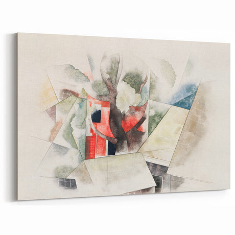 Modern Wall Art: Abstract Rooftops and Trees with Geometric Flair