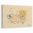 Modern Wall Art: Abstract Still Life with Fish and Wine Glass Design