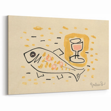 Modern Wall Art: Abstract Still Life with Fish and Wine Glass Design