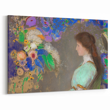 Modern Wall Art: Portrait with Vibrant Floral Surroundings in Soft Hues