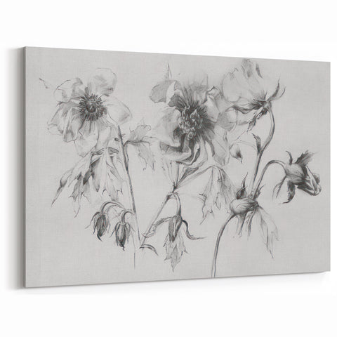 Elegant Black-and-White Floral Sketch – Timeless Botanical Canvas