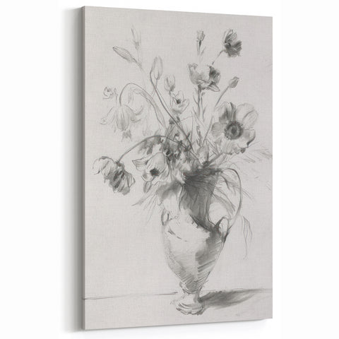 Contemporary Flower Sketch - Black and White Abstract Botanical Art