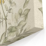 Botanical Line Art - Elegant Yellow Flowers and Leaves on Canvas