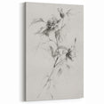 Delicate Floral Sketch - Black and White Botanical Line Art on Canvas