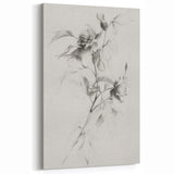 Delicate Floral Sketch - Black and White Botanical Line Art on Canvas