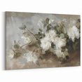 Floral Abstract Canvas - White Blooms on Rustic Beige Background