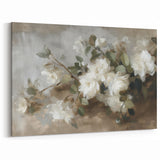 Floral Abstract Canvas - White Blooms on Rustic Beige Background