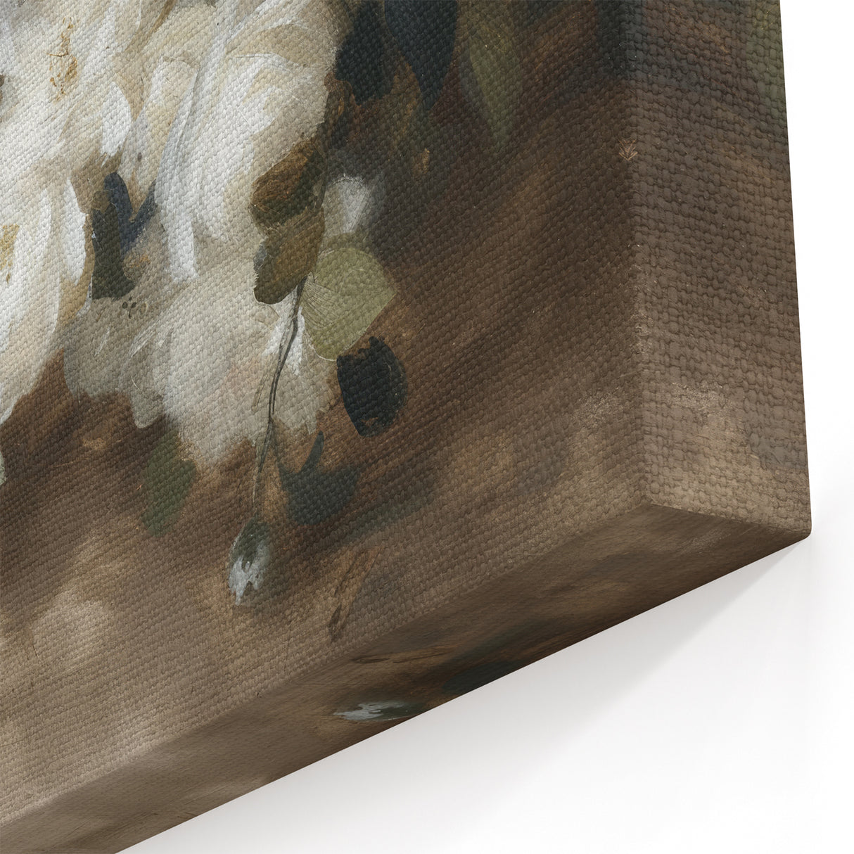 Floral Abstract Canvas - White Blooms on Rustic Beige Background