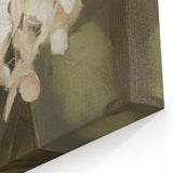 Abstract Floral Canvas - White Hydrangeas on Deep Olive Background