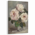 Abstract Floral Canvas - Romantic Pink Roses on Soft Gray Background