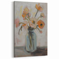 Abstract Floral Canvas - Vibrant Poppies in a Blue Glass Vase