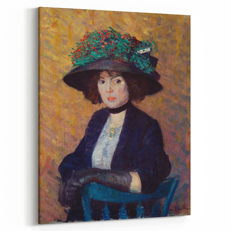 Modern Wall Art - Elegant Woman with Green Hat in Impressionist Style