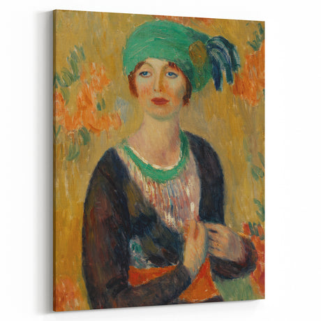 Modern Wall Art - Girl in Green Turban Portrait in Vibrant Impressionist Style