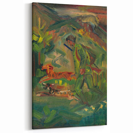 Expressionist Hunter Scene – Vibrant Abstract Wall Art