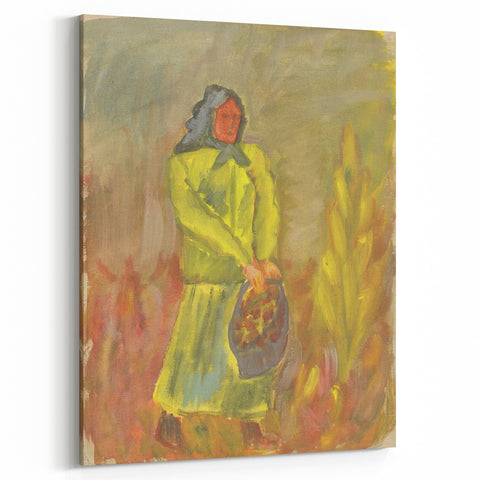 Expressionist Woman with Basket – Vibrant Figurative Wall Art