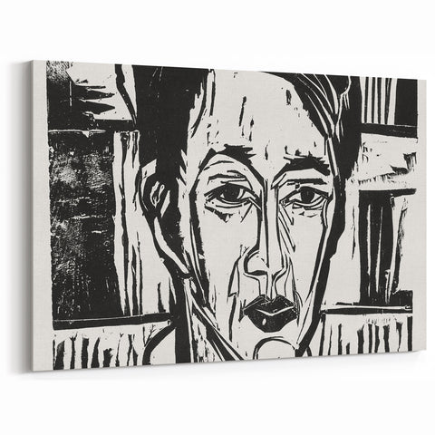 Expressionist Art - Wehrlin, Facing Front by Kirchner - Bold Woodcut Print