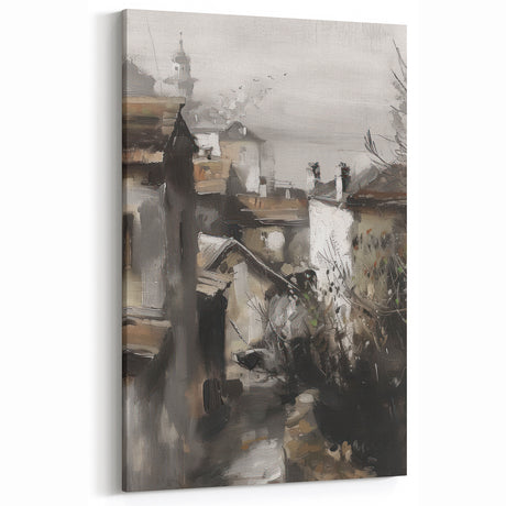 Rustic Village Landscape Wall Art - Scenic Art Prints in Muted Tones