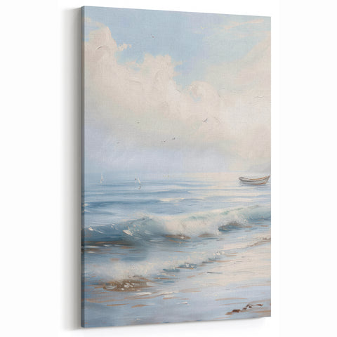 Tranquil Seascape Painting - Coastal Retreat Abstract Canvas Art