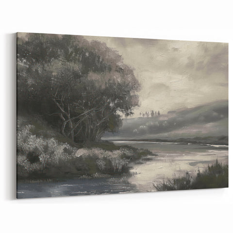 Peaceful Riverside Landscape - Nature's Harmony Abstract Canvas Art