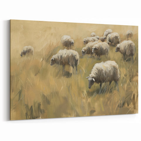 Sheep in Meadow Landscape - Scenic Canvas Prints for Rustic Homes