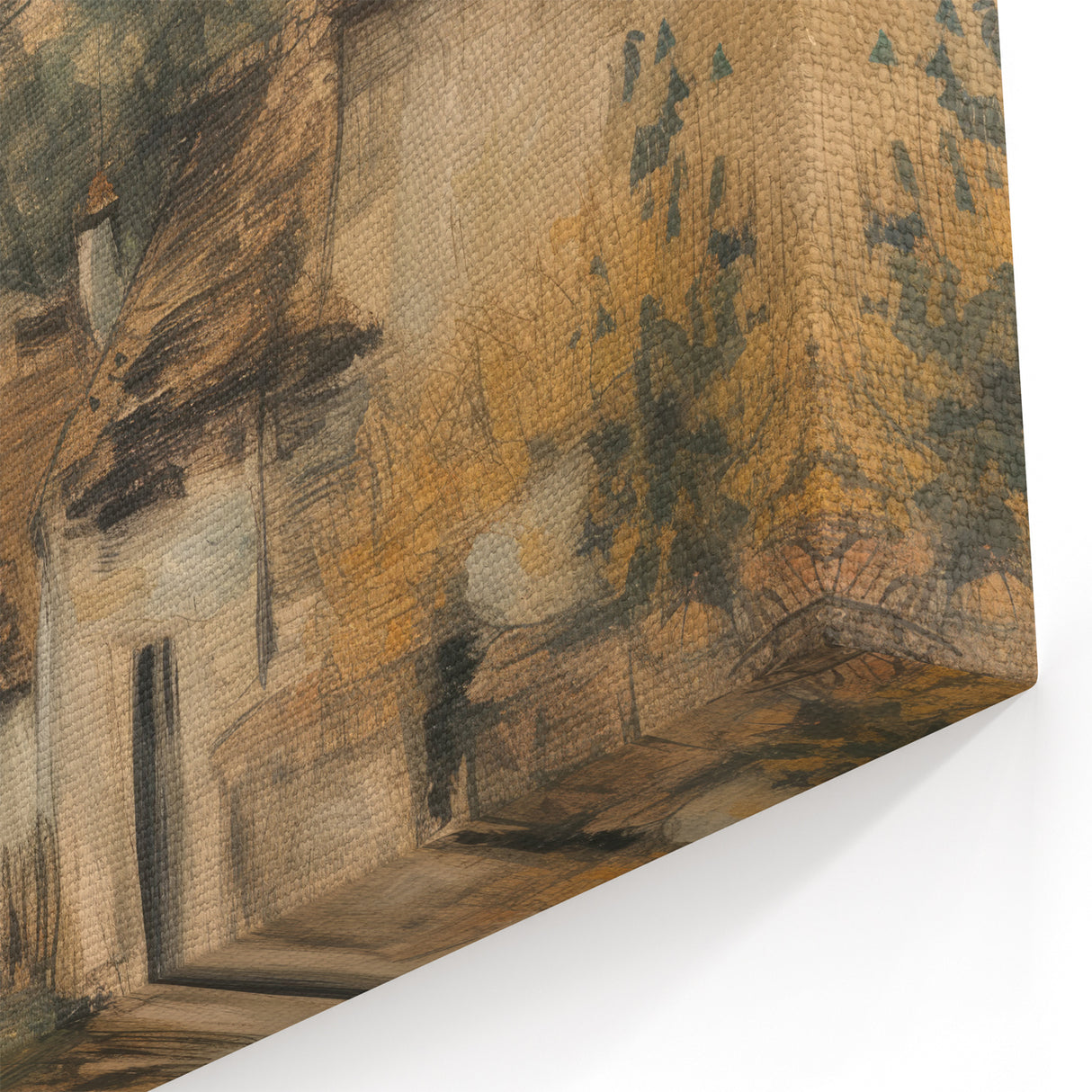 Rustic Village Scene - Rustic Warmth Abstract Canvas Art