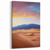 Desert Landscape Art - Golden Sand Dunes at Sunset with Mountain View
