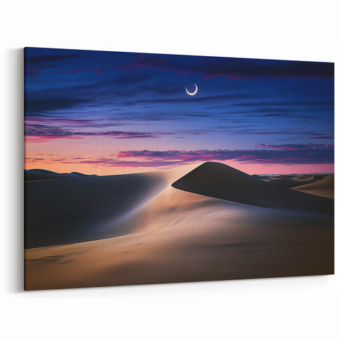 Scenic Dune Photography - Moonlit Desert with Twilight Sky