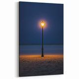 Coastal Dune Art - Lone Lamp Post on Sand Under a Starry Night Sky