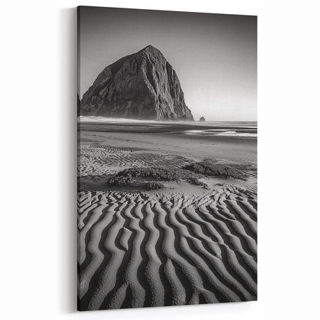 Dune Wall Art - Black and White Coastal Rock with Textured Sands