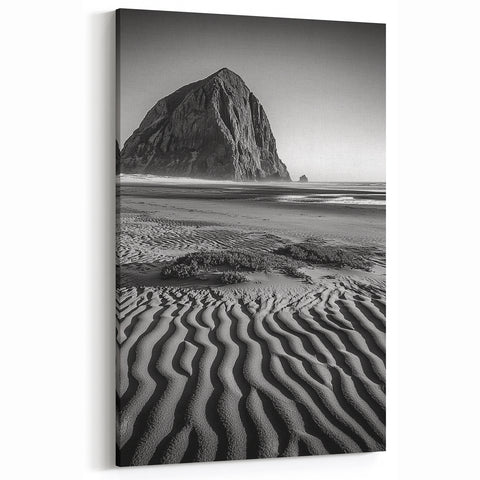 Dune Wall Art - Black and White Coastal Rock with Textured Sands