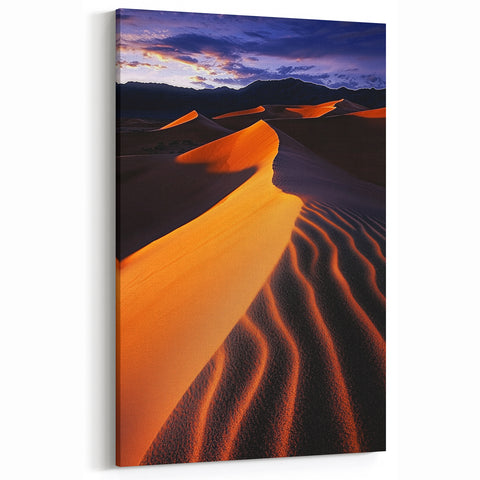Desert Landscape Art - Golden Sand Dunes at Sunset with Dramatic Skies