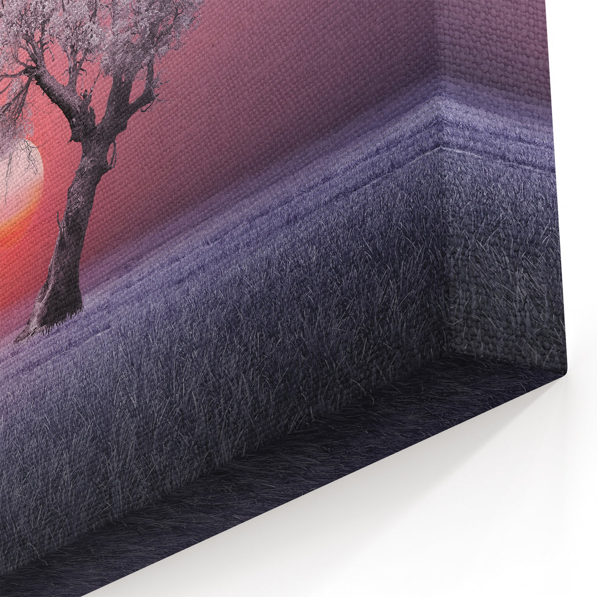 Serene Fields Art Print - Frosted Tree and Sunset Wall Art