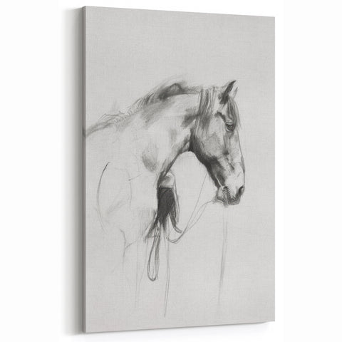 Thoughtful Horse Sketch - Animal Canvas Prints for Home Decor