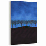 Rolling Fields Canvas Art - Silhouette Trees on Midnight Horizon