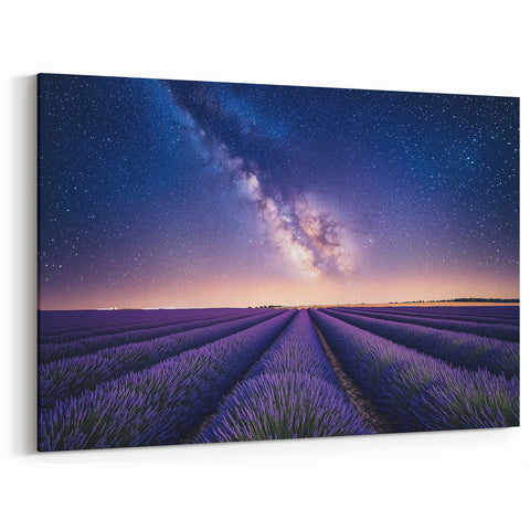 Fields Panorama Wall Decor - Lavender Fields Under Starry Sky