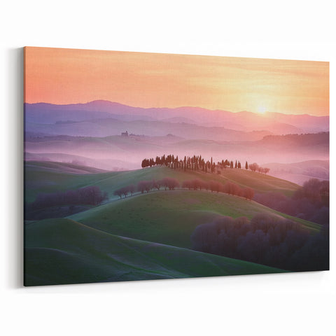 Scenic Fields Framed Art - Rolling Hills and Sunrise Wall Decor