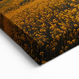 Rolling Fields Canvas Art - Sunset Over Yellow Flower Fields Print