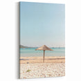 Tranquil Beach Canvas - Coastal Umbrella and Sea Wall Art