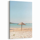 Tranquil Beach Canvas - Coastal Umbrella and Sea Wall Art