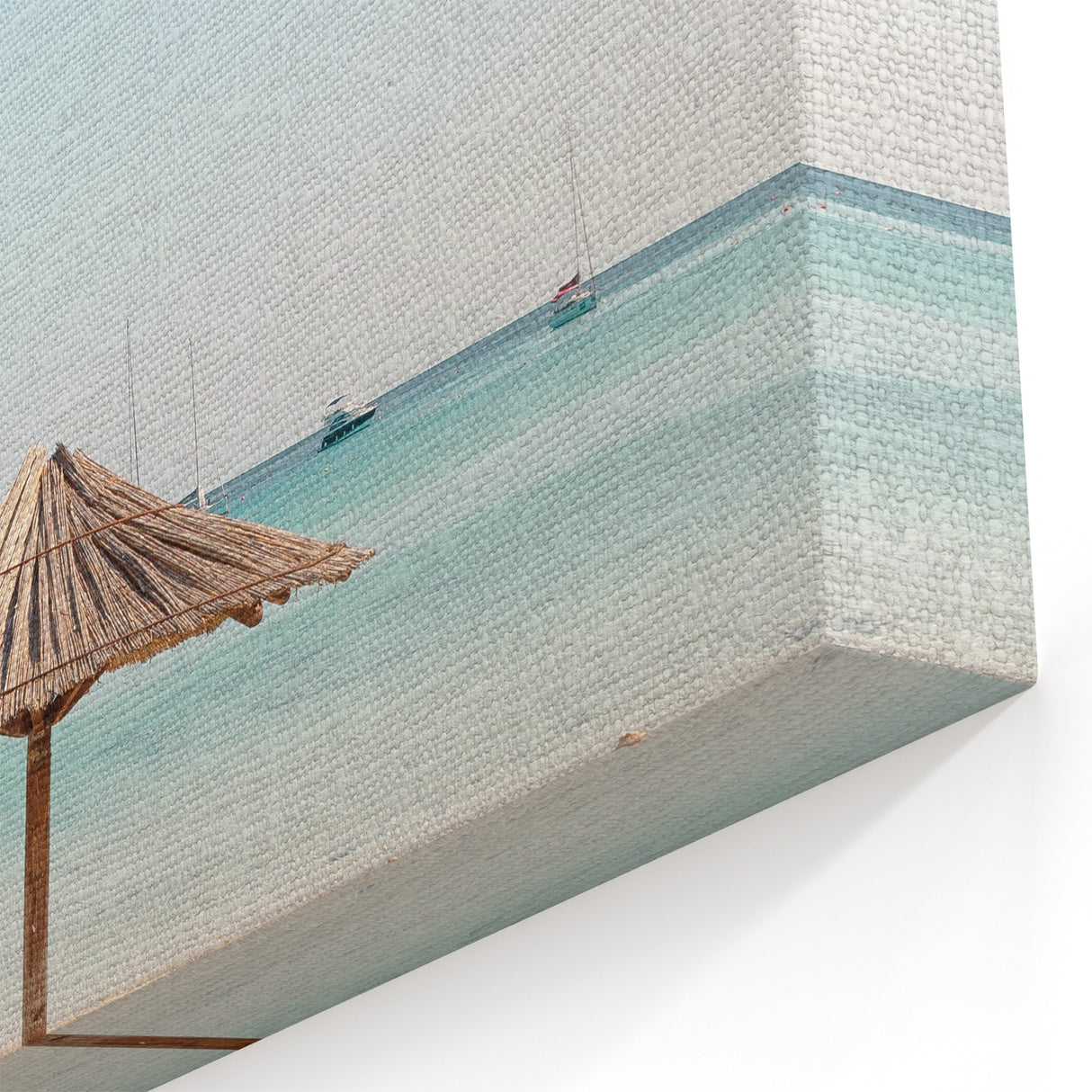 Tranquil Beach Canvas - Coastal Umbrella and Sea Wall Art
