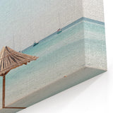Tranquil Beach Canvas - Coastal Umbrella and Sea Wall Art